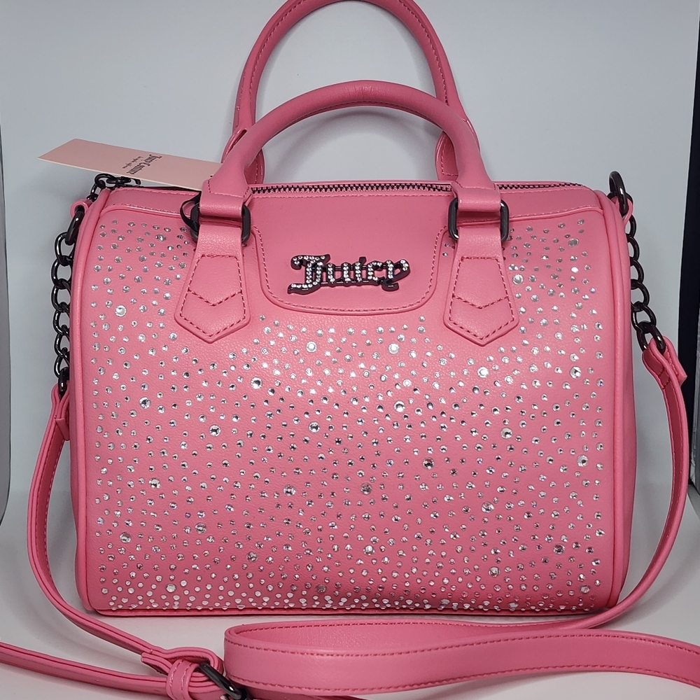 Juicy Couture Pink Rhinestone Satchel Bag NWT Sparkle Logo Top Handle Crossbody